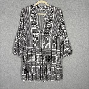 Pigalle Dress 8 Black White Tiered Flowy Rodeo‎ Boho Southwestern Coastal Resort